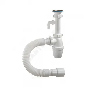 Сифон для умывальника бутылочный 1 1/4"x40 с гофрой 40х40/50 с отводом (штуцером), с удлиненным патрубком выпуск с нержавеющей решёткой D=63мм Орио А-32079