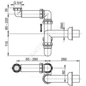 Сифон для умывальника трубный 1 1/4"x40 с прямой трубкой 40 без выпуска Alca Plast A434