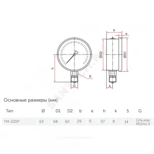Манометр под гидрозаполнение ТМ-320P.00 радиальный Дк63мм 0-0,4 МПа кл.1,5 G1/4" Росма 00000006724