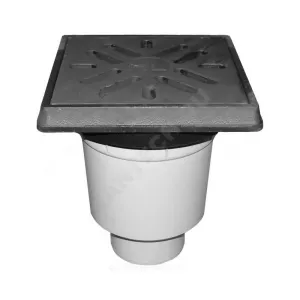 Трап нерегулируемый с "сухим" затвором Дн 110 с чугунной решёткой 226х226мм с подрамником из чугуна вертикальный выпуск серия PERFEKT HL HL606.1/1