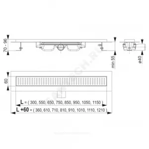 Лоток душевой с гидрозатвором Дн 40 1150х60мм без решетки горизонтальный выпуск Alca Plast APZ101-1150
