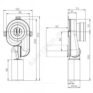 Сифон для писсуара встраиваемый DN50x50 горизонтальный/вертикальный выпуск с резиновой манжетой D=50мм HL HL430/50