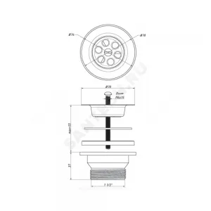 Выпуск для кухонной мойки 1 1/2" с нержавеющей решёткой D=70мм Орио А-4004-02