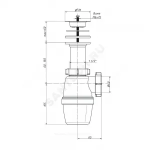 Сифон для умывальника/мойки бутылочный 1 1/2"x40 литой выпуск с нержавеющей решёткой D=70мм Орио А-4002