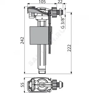 Арматура для пластикового бачка наливная 3/8" боковое подключение Alca Plast A160P-3/8" Арматура для пластикового бачка наливная 3/8" боковое подключение Alca Plast A160P-3/8"