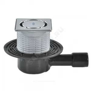 Трап регулируемый с "сухим" затвором "Primus" Дн 40/50 с нержавеющей решёткой 115х115мм с фиксацией решетки Klick-Klack горизонтальный выпуск HL HL510NPr-3000