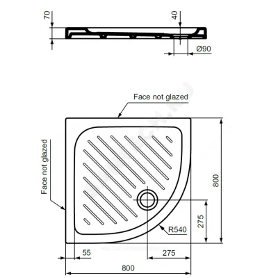 Поддон душевой керамический полукруг Fresh 800х800х70 рифленый белый Vidima W833461