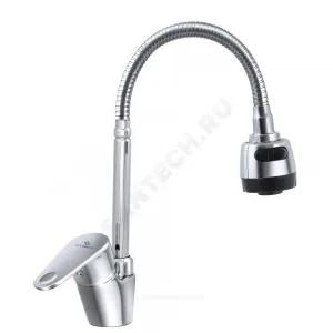 Смеситель для кухонной мойки ручка сбоку одноручный гибкий излив Коттедж Л-Серия Славен СЛ-ОД-Л25