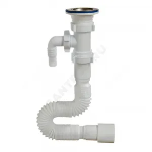 Сифон для умывальника гофрированный 1 1/2"x40/50 L=360-850мм с отводом (штуцером) выпуск с нержавеющей решёткой D=70мм Орио А-30175