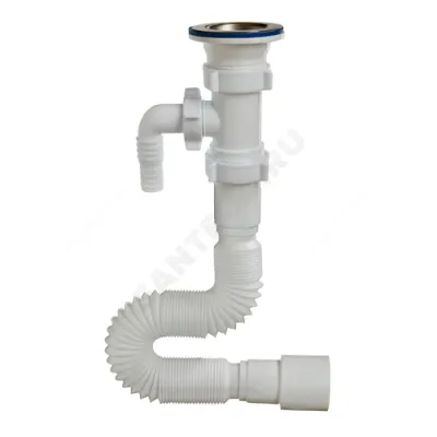 Сифон для умывальника гофрированный 1 1/2"x40/50 L=850мм с отводом (штуцером) выпуск с нержавеющей решёткой D=70мм Орио А-30175