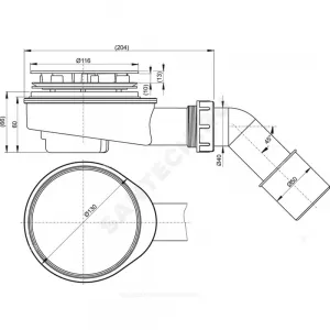 Сифон для поддона 1 1/2"x90/40 h=60мм с переходной трубкой 45гр Alca Plast A492CR