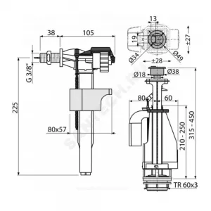 Арматура для бачка сливная/наливная 3/8" боковое подключение кнопка хром 2/реж Alca Plast SA08 3/8" CHROM Арматура для бачка сливная/наливная 3/8" боковое подключение кнопка хром 2/реж Alca Plast SA08 3/8" CHROM