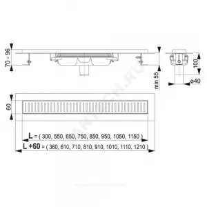 Лоток душевой с гидрозатвором Дн 50 300х60мм без решетки вертикальный выпуск Alca Plast APZ1101-300