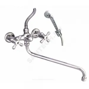 Смеситель для ванны с душем двуручный круглый излив, душевой шланг н/ж сталь, хромированная пластиковая лейка и кронштейн Стандарт ЦС-СМ 600/5-4 К М_Крест Центр Сантехники (Подольск) СМ503618.10 Смеситель для ванны с душем двуручный круглый излив, душевой шланг н/ж сталь, хромированная пластиковая лейка и кронштейн Стандарт ЦС-СМ 600/5-4 К М_Крест Центр Сантехники (Подольск) СМ503618.10