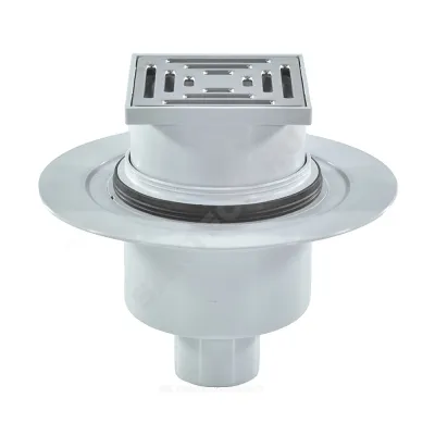 Трап регулируемый с гидрозатвором Дн 50/75/110 с нержавеющей решёткой 147х147мм вертикальный выпуск HL HL317