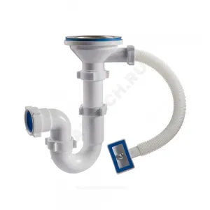 Сифон для кухонной мойки трубный с гибким переливом 3 1/2"x40 выпуск с нержавеющей решёткой D=114мм Орио S-4107