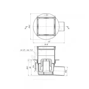 Трап регулируемый Дн 50 с нержавеющей решёткой 100х100мм горизонтальный выпуск АНИ Пласт TA5802