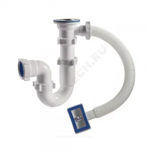 Сифон для кухонной мойки трубный с гибким переливом 1 1/2"x40 выпуск с нержавеющей решёткой D=70мм Орио S-4104
