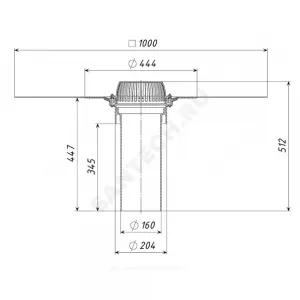 Воронка кровельная с вертикальным выпуском PP Дн 160 с листвоуловителем, прижимным фланцем из нержавеющей стали Татполимер ТП-01.160/4