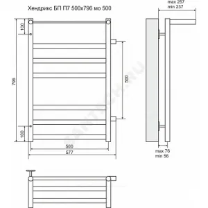 Полотенцесушитель водяной нерж сталь Лесенка Ду 25 (1") НР 298 Вт 500х796мм 7П боковое подключение б/к Хендрикс Терминус 4620768888823