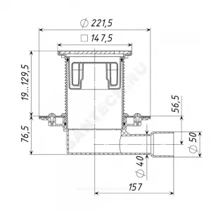 Трап регулируемый с поплавковым "сухим" затвором Дн 40/50 с чугунной решёткой 150х150мм горизонтальный выпуск Татполимер ТП-510.1PDs