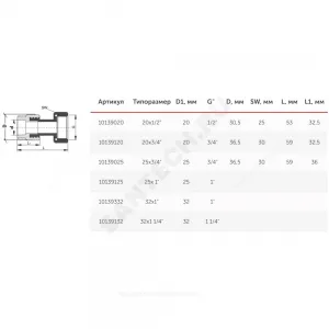 Муфта PP-R комбинированная белая Дн 20х1/2" с накидной гайкой VALFEX 10139020