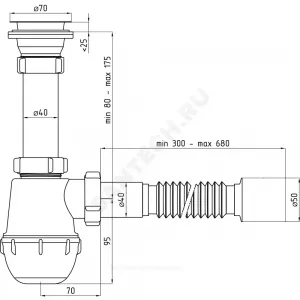 Сифон для умывальника/мойки бутылочный 1 1/2"x40 с гофрой 40х50 выпуск с нержавеющей решёткой D=70мм Ани Грот АНИ Пласт A0110