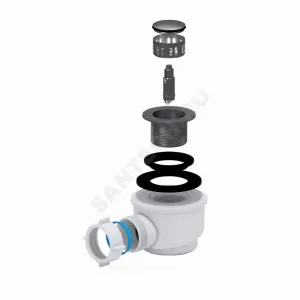 Сифон для поддона 1 1/2"x50/60/40 h=74мм с гофрой 40х50 слив клапан "клик-клак" (сетка), пробка D=42,6мм АНИ Пласт E415CLS