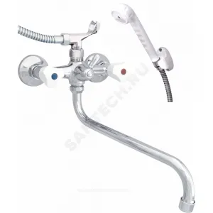 Смеситель для ванны с душем двуручный круглый излив, душевой шланг н/ж сталь, белая пластиковая лейка и кронштейн ЭКО ЦС-СМ 500/5-3 Пл. Бел маховик Центр Сантехники (Подольск) ЭМ900702 Смеситель для ванны с душем двуручный круглый излив, душевой шланг н/ж сталь, белая пластиковая лейка и кронштейн ЭКО ЦС-СМ 500/5-3 Пл. Бел маховик Центр Сантехники (Подольск) ЭМ900702