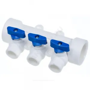 Коллектор PP-R синий Дн 32х20 на 4 выхода с кранами RTP (РосТурПласт) 28204