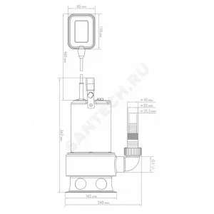 Насос фекальный Фекальник 200/7H 1х220В/50 Гц Джилекс 5305