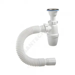 Сифон для умывальника бутылочный 1 1/4"x40 с гофрой 40х40 литой выпуск с нержавеющей решёткой D=63мм - Орио А-32088