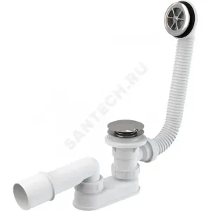 Слив-перелив для поддона плоский автоматический 1 1/2"x40 с переходной трубкой 10гр 40/50 слив клапан "клик-клак", пробка D=70мм Alca Plast A503KM