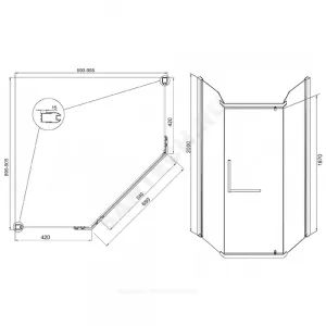 Ограждение душевое Arena Pentagon 900х900х2000 мм без поддона пятиугольная прозрачное стекло Мирсант УТ000057039