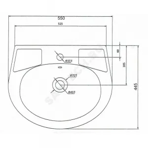 Умывальник подвесной Антей 55 1 отверстие под смеситель по центру УмОв2Ф без перелива белый Лобненский стройфарфор 10/1/5/1-77