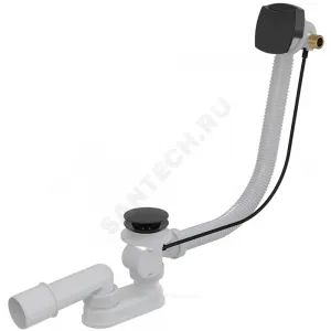 Слив-перелив для ванны плоский полуавтоматический (тросик) 1 1/2"x40 с переходной трубкой 10гр 40/50 Alca Plast A564BLACK