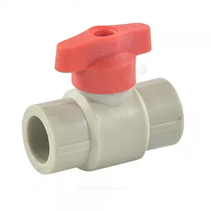 Кран шаровой PP-R серый Дн 20 полупроходной с красной ручкой VALFEX 20255020RГ