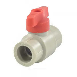 Кран шаровой PP-R серый Дн 20 полупроходной с красной ручкой VALFEX 20255020RГ
