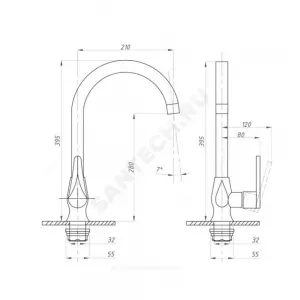 Смеситель для кухонной мойки ручка сбоку одноручный STEEL BLACK Профсан PSM-301-3