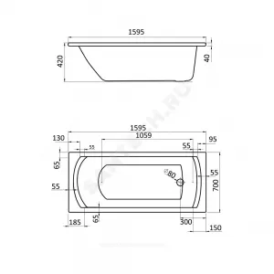 Ванна акриловая Монако 160х70см без ножек Santek 1.WH11.1.977