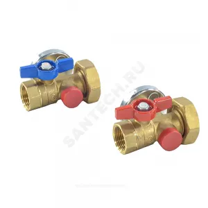 Комплект шаровых кранов латунь R287M Ду 25х40 Ру35 ВР/нак. гайка бабочка c термометром Giacomini R287MY005