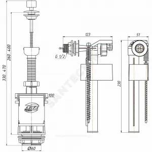 Арматура для бачка сливная/наливная Эконом 1/2" боковое подключение шток белый 1/реж АНИ Пласт WC4050