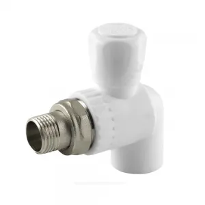 Кран шаровой PP-R белый Дн 20х1/2" НР угловой для радиатора RTP (РосТурПласт) 27807