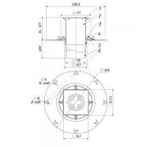 Воронка кровельная с вертикальным выпуском PP Дн 110 с трапом, прижимным фланцем из нержавеющей стали Татполимер ТП-03.100/6