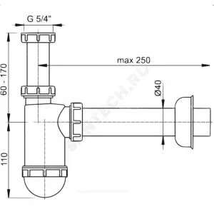 Сифон для умывальника бутылочный 1 1/4"x40 с прямой трубкой 40 без выпуска Alca Plast A43