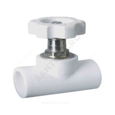 Клапан (вентиль) PP-R запорный белый внутренняя пайка Дн 32х90гр