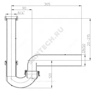Сифон для кухонной мойки трубный 1 1/2"x50 с поворотным шарниром без выпуска HL HL100G/50