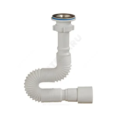 Сифон для умывальника гофрированный 1 1/4"x40/50 L=1250мм выпуск с нержавеющей решёткой D=63мм Орио А-3014