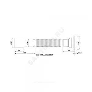 Сифон для умывальника/мойки гофрированный 1 1/2"x40/50 удлиненный выпуск с нержавеющей решёткой D=70мм АНИ Пласт G716