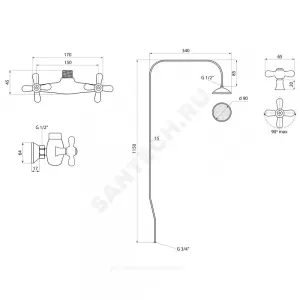 Смеситель для душа двуручный со стационарной трубкой Прораб О-серия Славен СЛ-ДВ-О42